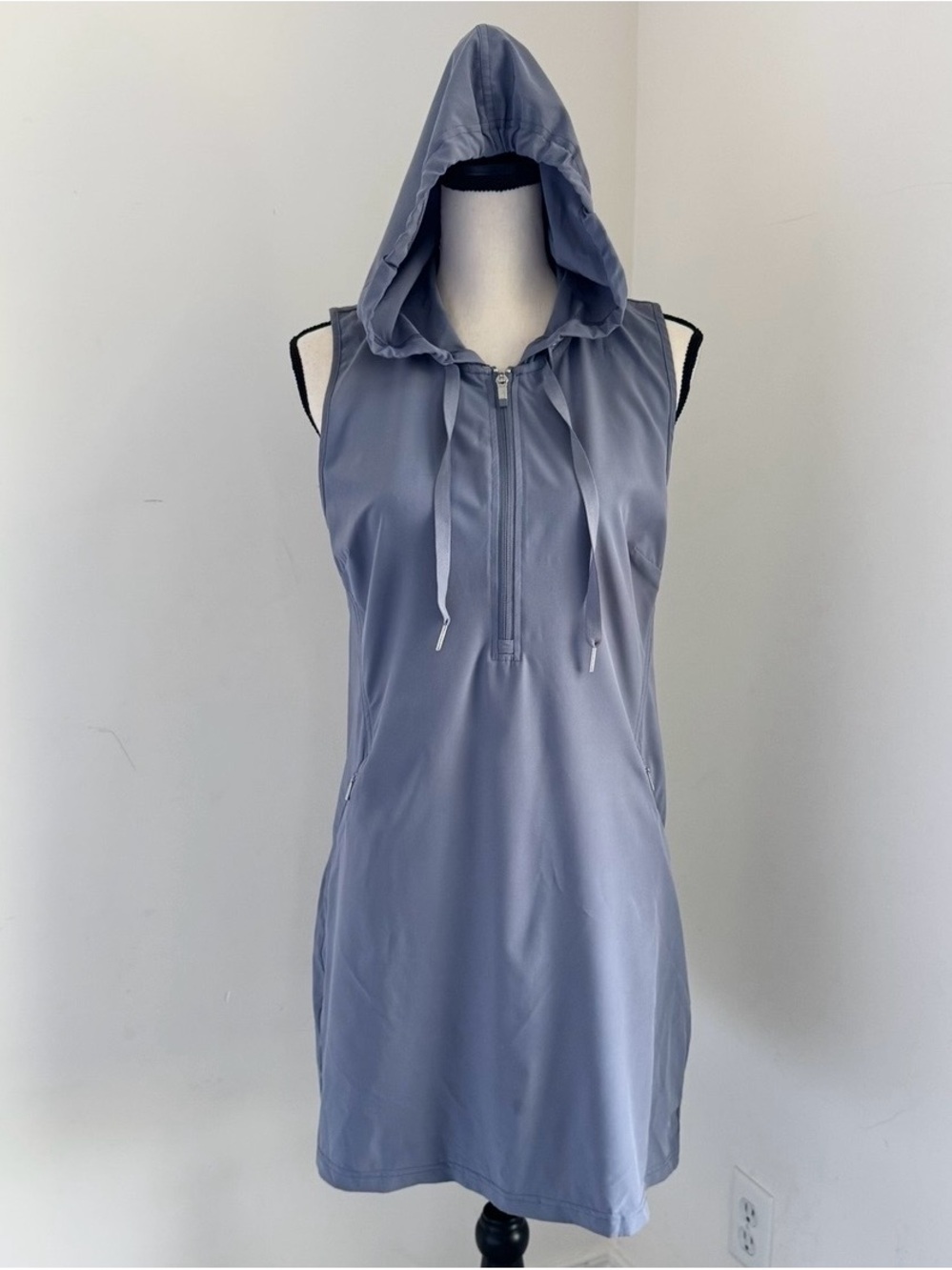 Calvin Klein Sport Dress M Sleeveless Zip Up Hooded Tennis Athletic Preppy Grey - Picture 2 of 14